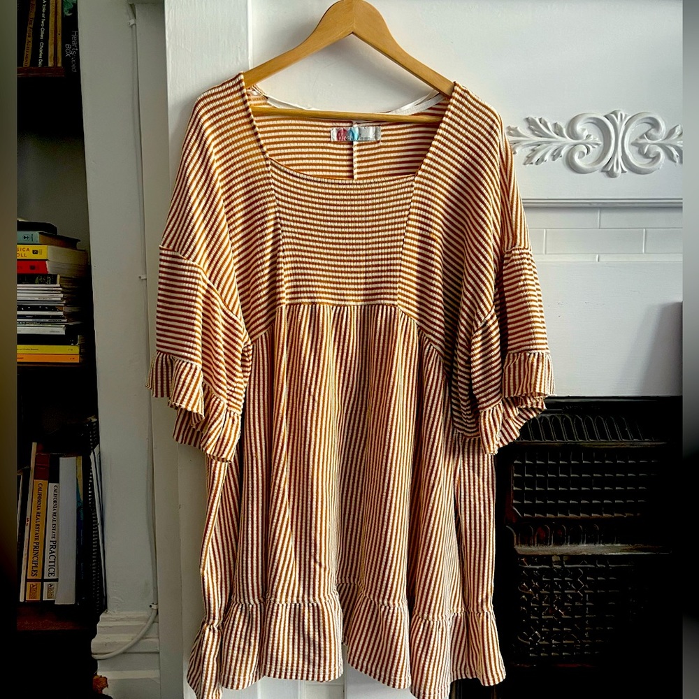 🏖️Free People beach Flowy striped burnt orange dress, size large